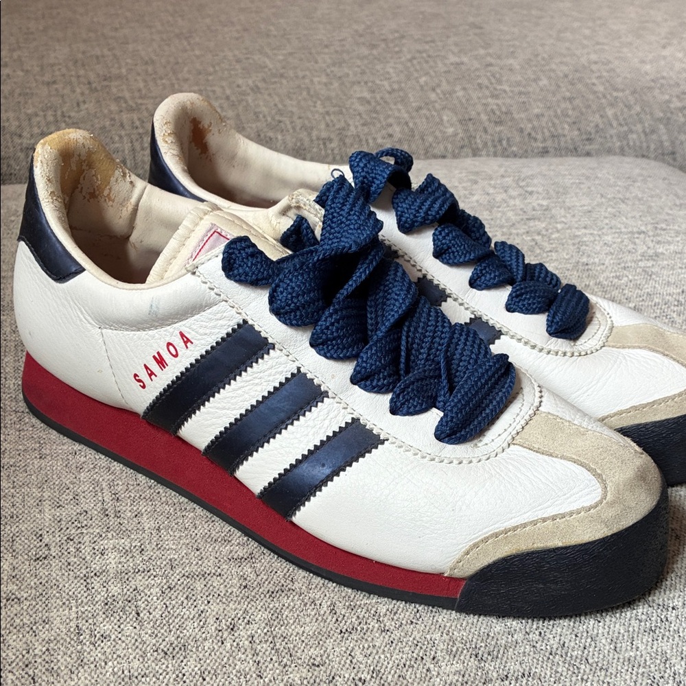 Adidas Samoa White, Navy, and Red Sneakers
